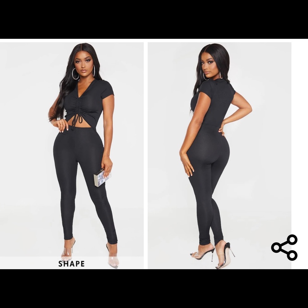 Black Ribbed Ruched Cut Out Jumpsuit